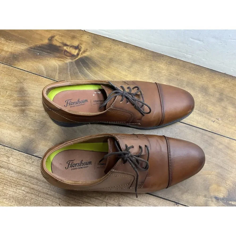 Florsheim Mens Brown Leather Cap Toe Oxford Comfortech Dress Shoes 11568-221 12D